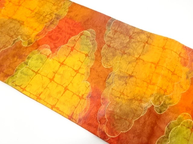 JAPANESE NAGOYA OBI / WOVEN CLOUD & CRACKED GRID